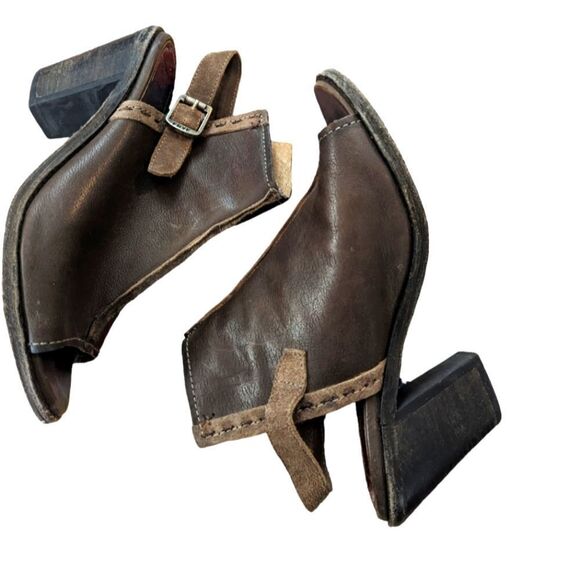 Frye Izzy Artisan Womens 7.5 Brown Leather Slingback Peep Toe Mule Booties Heels - Picture 1 of 7